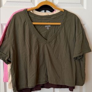 nuuds Olive V-Neck Short Sleeve Crop Tee